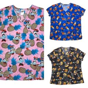 Lot of 3 women’s medical scrub‎ tops - Disney Minnie and Halloween theme